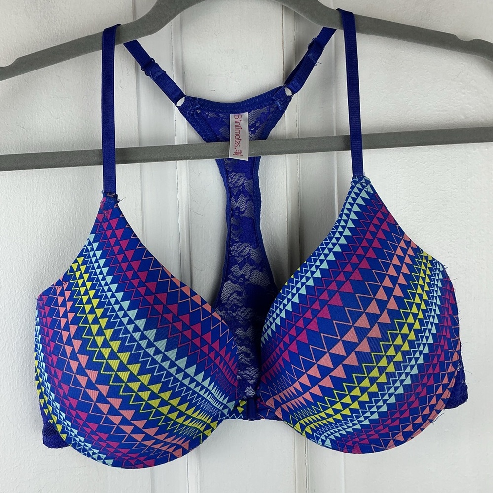 B intimates Women’s Geometric Colorful Front Close Bra Push up Lace Back 36D New